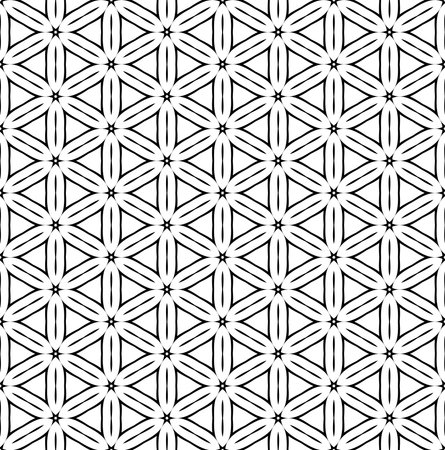Abstract Seamless Hexagons and Triangles Pattern. Black and White Texture. Vector Art.のイラスト素材