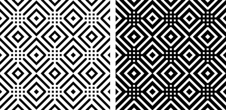 Set of Seamless Geometric Patterns. Black and White Textures. Vector Art.のイラスト素材