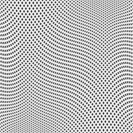 Abstract Dots Pattern with 3D Illusion and Twisting Movement Effect. Black and White Textured Background . Vector Art.のイラスト素材