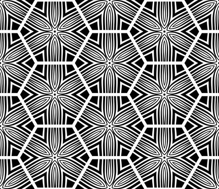 Abstract Seamless Geometric Hexagons Pattern. Black and White Texture. Vector Art.のイラスト素材
