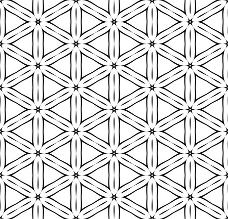 Abstract Seamless Geometric Hexagons and Triangles Pattern. Black and White Texture. Vector Art.のイラスト素材