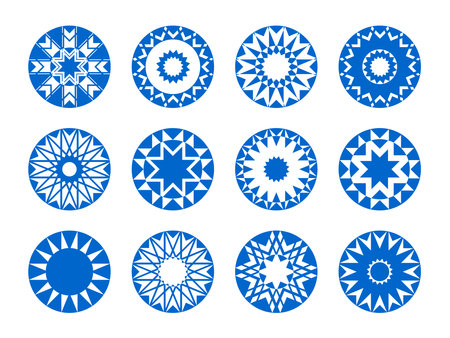 Radial Circle Design Elements. Abstract Blue Decorative Icons Set. Vector Art.のイラスト素材