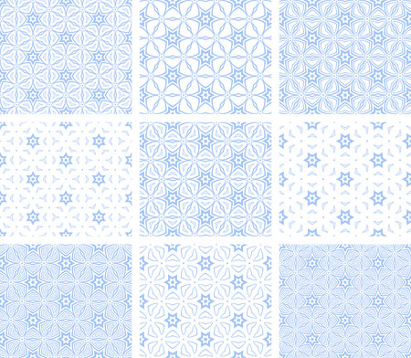 Set of Abstract Seamless Geometric Light Blue and White Patterns. Vector Art.のイラスト素材