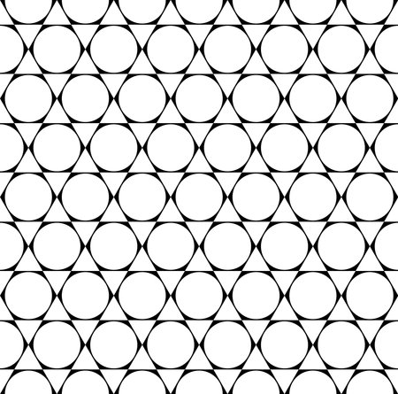 Abstract Seamless Geometric Hexagons Triangles and Circles Black and White Pattern. Vector Art.のイラスト素材