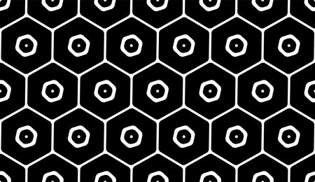 Abstract Seamless Geometric Hexagons Black and White Pattern with Honeycomb Motif. Vector Art.のイラスト素材
