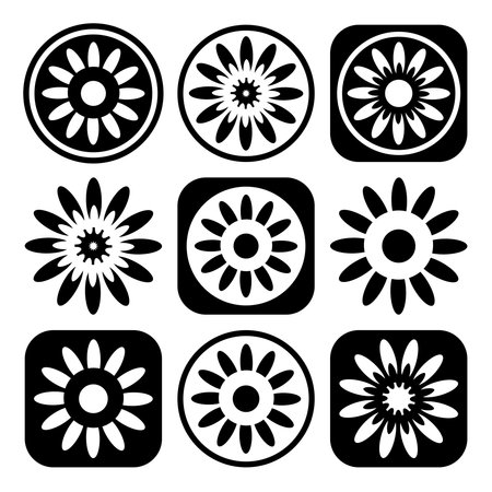 Set of Black and White Flower Icons. Elements for Design. Vector Art.のイラスト素材