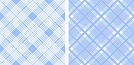 Set of Abstract Seamless Geometric Checked Light Blue Patterns. Vector Art.のイラスト素材