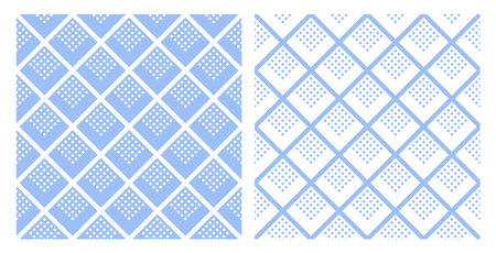 Set of Abstract Seamless Geometric Checked Light Blue Patterns. Vector Art.のイラスト素材