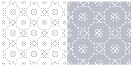 Set of Seamless Geometric Gray and White Patterns. Vector Art.のイラスト素材