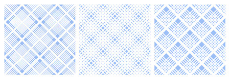 Set of Abstract Seamless Geometric Checked Light Blue Patterns. Vector Art.のイラスト素材