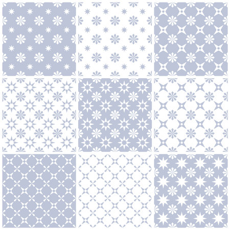 Set of Seamless Geometric Floral Patterns. Vector Art.のイラスト素材