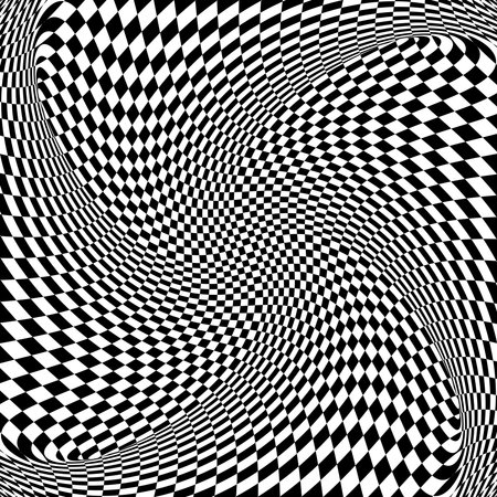 Abstract Black and White Op Art Pattern with Whirl Movement Illusion Effect. Vector Illustration.のイラスト素材