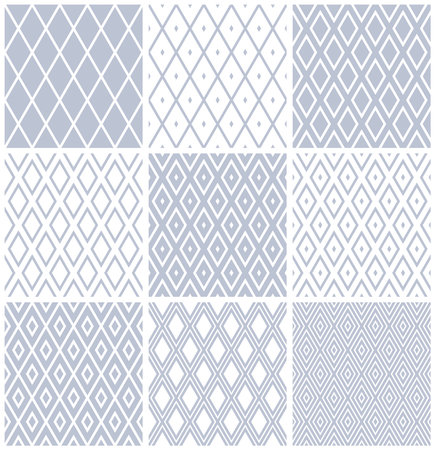 Set of Seamless Geometric Diamonds Light Gray Patterns. Vector Art.のイラスト素材