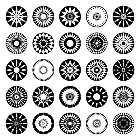 Set of Radial Circle Design Elements. Abstract Decorative Icons. Vector Art.のイラスト素材