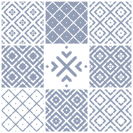 Set of Seamless Geometric Checked Patterns. Vector Art.のイラスト素材