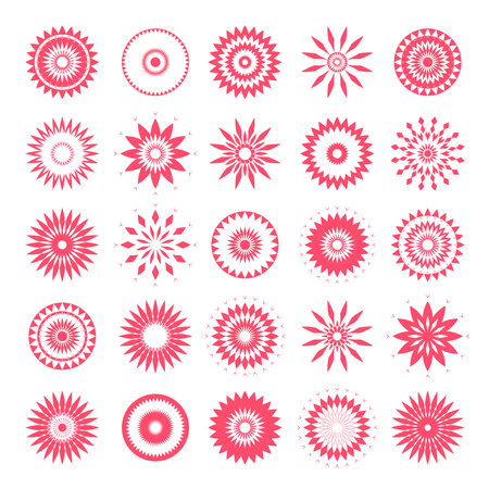 Abstract Decorative Icons. Set of Radial Circle Design Elements. Vector Art.のイラスト素材