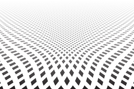 Abstract Dots Pattern with 3D Illusion Effect in Diminishing Perspective. Black and White Textured Background. Vector Art.のイラスト素材