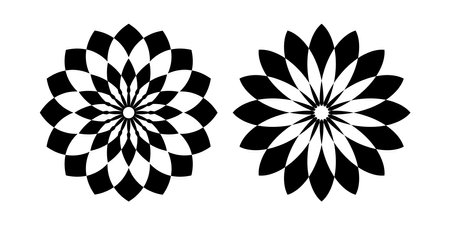 Decorative Radial Floral Patterns. Abstract Flower Icons Set. Vector Art.のイラスト素材