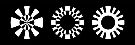 Set of Circle Elements for Logo Design. Abstract White Icons on Black Background. Vector Art.のイラスト素材