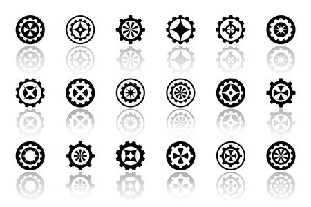 Abstract Circle Rotation Gear Icons. Set of Round Black Elements for Logo Design. Vector Art.のイラスト素材