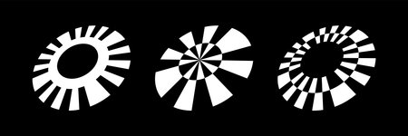 Set of Rotating Elements for Logo Design. Abstract Circle Icons on Black Background.  Vector Art.のイラスト素材