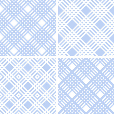 Set of Seamless Geometric Checked Light Blue Patterns. Vector Art.のイラスト素材