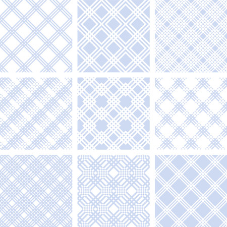 Set of Seamless Geometric Checked Light Blue Patterns. Vector Art.のイラスト素材