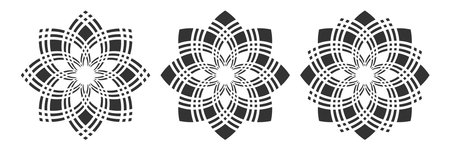 Set of Abstract Radial Floral Patterns. Decorative Design Elements. Vector Art.のイラスト素材