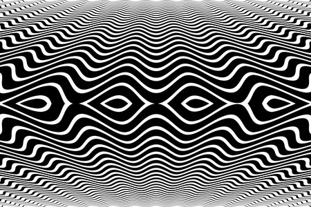 Wavy Lines Symmetrical Pattern. Abstract Black and White Textured Background. Vector Art.のイラスト素材