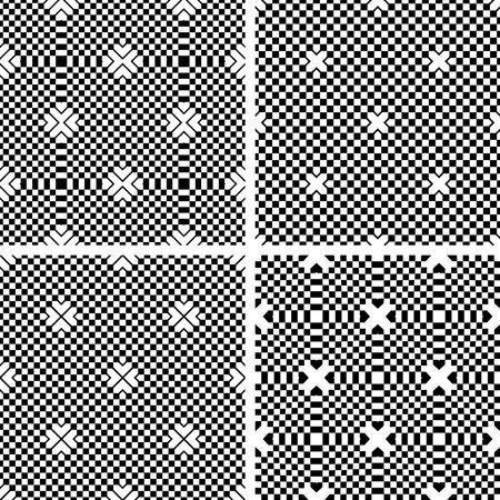 Set of Seamless Geometric Chequered Black and White Patterns. Vector Art.のイラスト素材