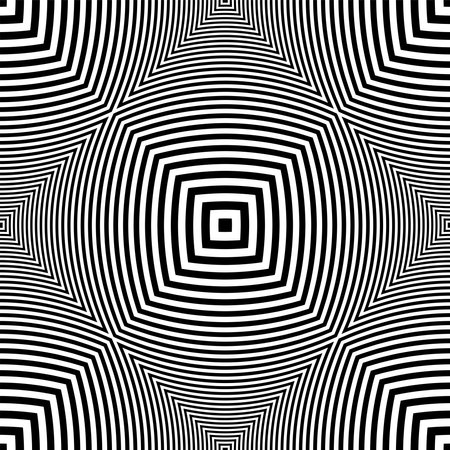 Abstract Seamless Geometric Op Art Striped Black and White Lines Pattern with 3D Illusion Effect. Vector Illustration.のイラスト素材