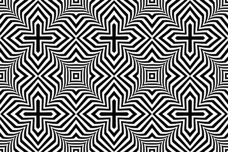 Abstract Seamless Geometric Op Art Pattern with 3D Illusion Effect. Black and White Texture. Vector Art.のイラスト素材