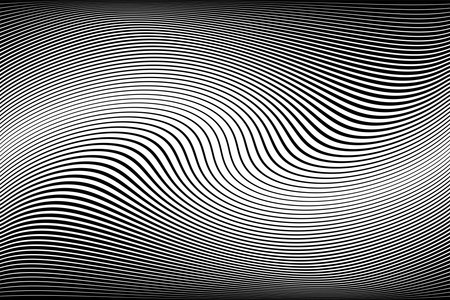 Abstract Black and White Wavy Lines Textured Background with 3D Illusion and Twisting Movement Effect. Vector Art.のイラスト素材