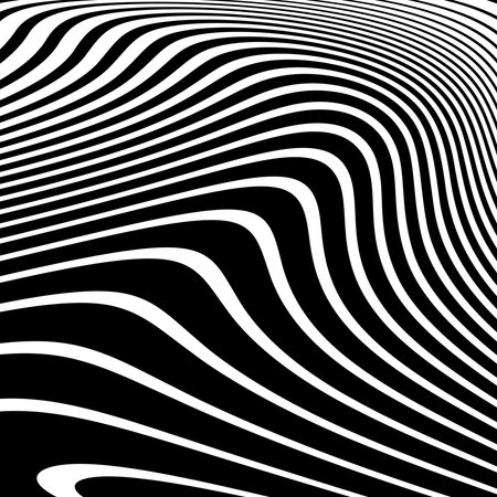 Wavy Lines Op Art Pattern with 3D Illusion Effect. Abstract Black and White Texture. Vector Illustration.のイラスト素材