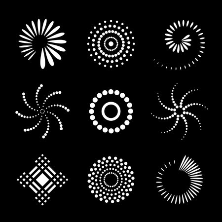 Design Elements Set. Abstract White Dots Icons on Black Background. Vector Art.のイラスト素材