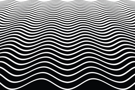 Wavy Lines Pattern in Diminishing Perspective. Abstract Black and White Textured Background. Vector Art.のイラスト素材