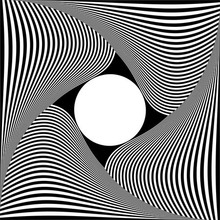 Whirl Rotating Motion and 3D Illusion in Abstract Op Art Design. Striped Lines Pattern. Vector Illustration.のイラスト素材