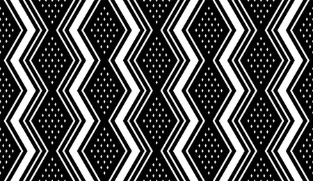 Seamless Geometric Zigzag and Diamonds Black and White Pattern. Vector Art.のイラスト素材