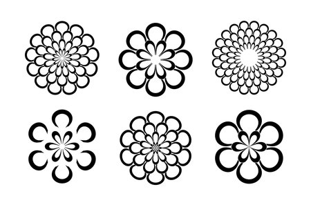 Abstract Flower Icons. Radial Circle Patterns. Design Elements Set. Vector Art.のイラスト素材
