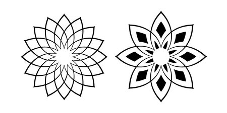 Set of Abstract Decorative Radial Floral Patterns. Flower Icons. Round Design Elements. Vector Art.のイラスト素材