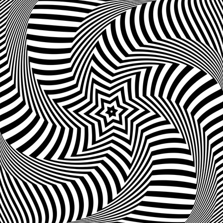 Whirl Rotating Movement and 3D Illusion in Abstract Op Art Design. Striped Lines Pattern. Vector Illustration.のイラスト素材