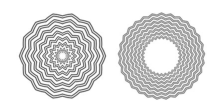 Set of Radial Geometric Zigzag Lines Circle Patterns. Vector Art.のイラスト素材