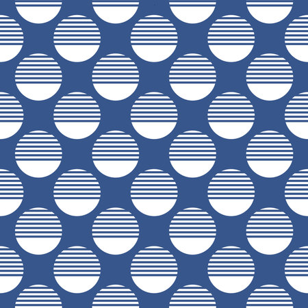 Abstract Seamless Geometric Striped Circles Blue and White Pattern. Vector Art.のイラスト素材