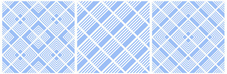 Set of Seamless Geometric Light Blue Patterns. Vector Art.のイラスト素材
