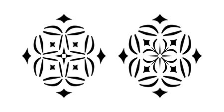Set of Abstract Geometric Patterns. Decorative Square Design Elements. Vector Art.のイラスト素材