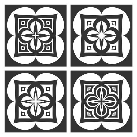 Set of Abstract Black and White Designs with Cross Shapes. Vector Art.のイラスト素材