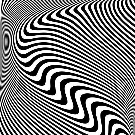 Wavy Lines Op Art Design with 3D Illusion Effect. Abstract Black and White Texture. Vector Illustration.のイラスト素材
