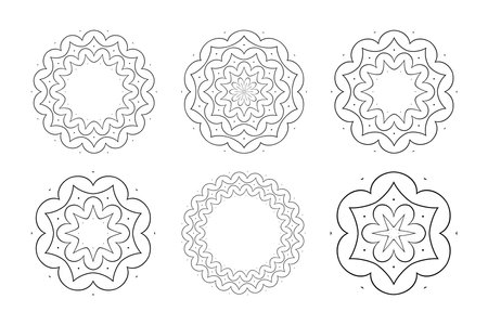 Set of Decorative Radial Outline Geometric Patterns. Vector Art.のイラスト素材
