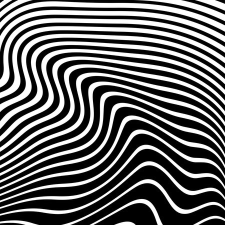 Wavy Lines Op Art Pattern with 3D Illusion Effect. Black and White Texture. Abstract Halftone Background. Vector Illustration.のイラスト素材