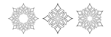 Set of Radial Outline Geometric Patterns. Snowflake or Star Icons. Decorative Design Elements. Vector Art.のイラスト素材